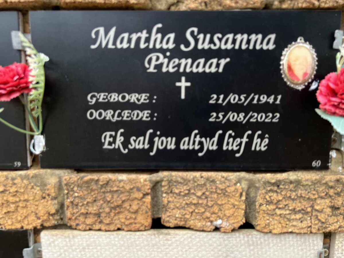 PIENAAR Martha Susanna 1941-2022