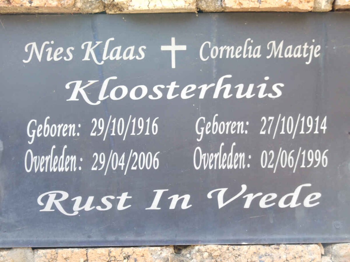 KLOOSTERHUIS Nies Klaas 1916-2006 &amp; Cornelia Maatje 1914-1996