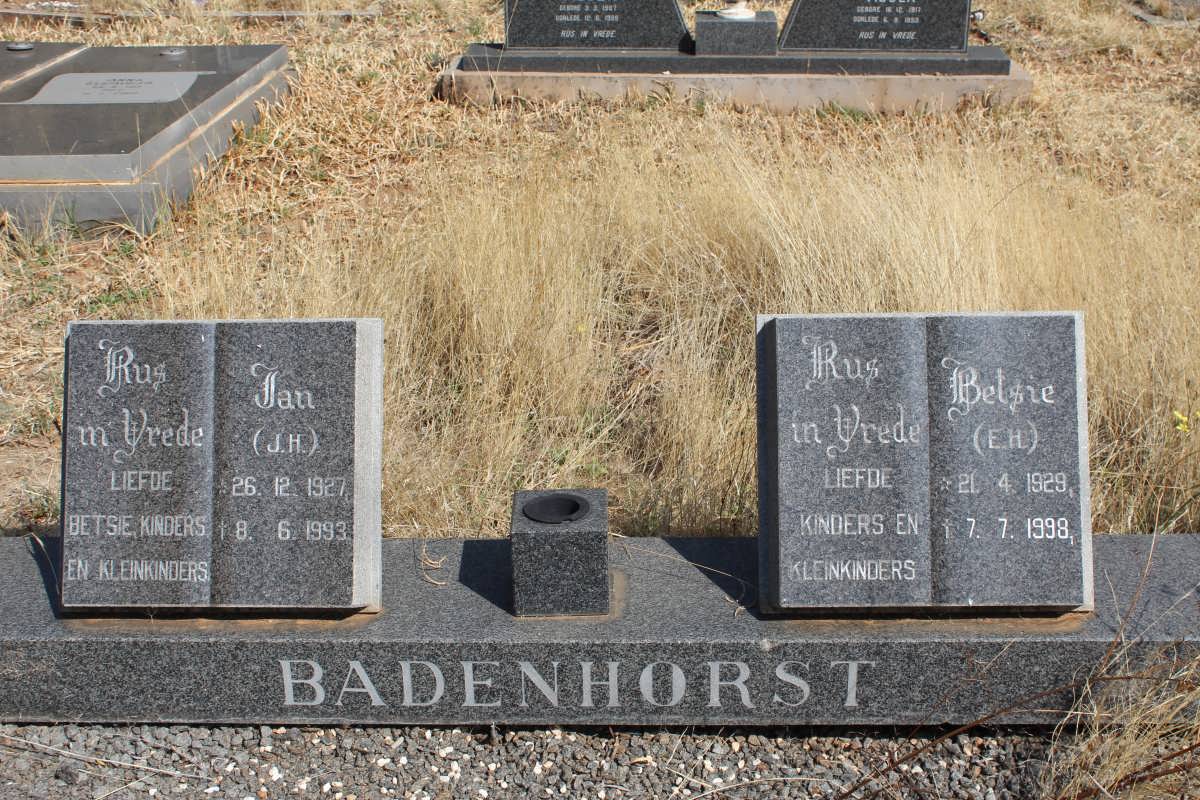 BADENHORST J.H. 1927-1993 &amp; E.H. 1929-1998