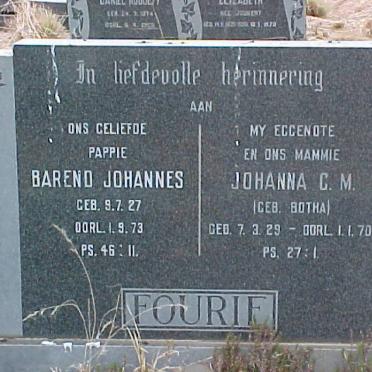 FOURIE Barend Johannes 1927-1973 &amp; Johanna C.M. BOTHA 1929-1970