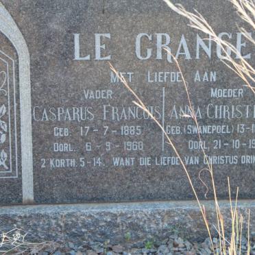 GRANGE Casparus Francois, le 1885-1960 &amp; Anna Christina SWANEPOEL 1885-1951
