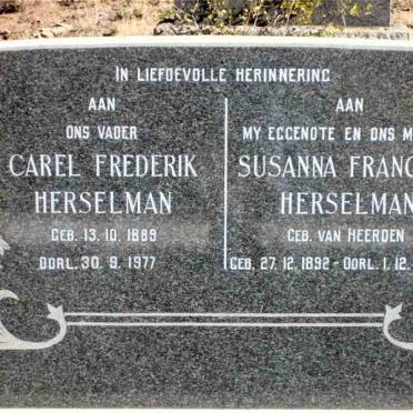 HERSELMAN Carel Frederik 1889-1977 &amp; Susanna Francina VAN HEERDEN 1892-1965