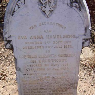 HAMELBERG Eva Anna 1879-1882 :: HAMELBERG Cornelia Elizabeth nee BADENHORST 1849-1884