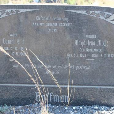HOFFMAN Daniel C.F. 1881-1969 &amp; Magdalena M.C. SCHLEMMER 1883-1953
