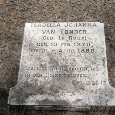 TONDER D.F., v. 1888-1915 :: VAN TONDER Isabella Johanna nee LE ROUX 1870-1898 