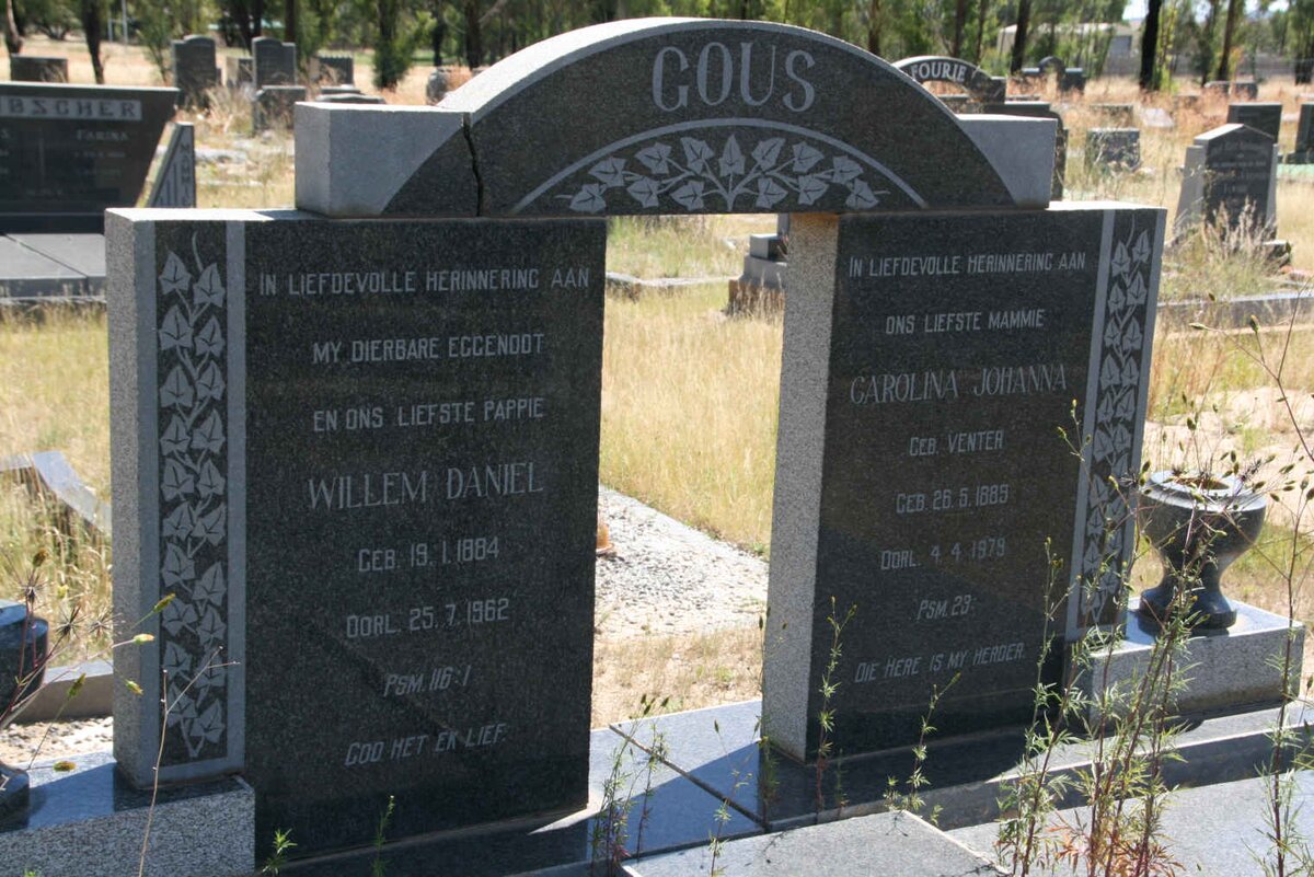 GOUS Willem Daniel 1884-1962 &amp; Carolina Johanna VENTER 1889-1979