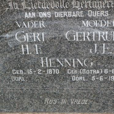 HENNING Gert H.F. 1870- &amp; Gertruida J.E. BOTHA 1873-1924