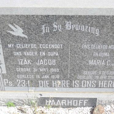 HAARHOFF Izak Jacob 1903-1970 &amp; Maria C.J. 1907-2007