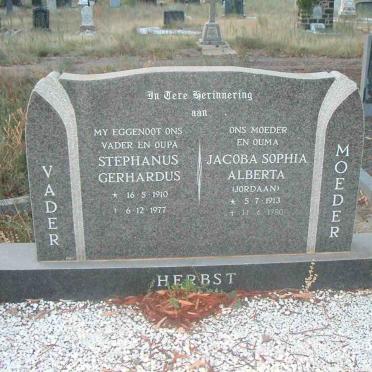 HERBST Stephanus Gerhardus 1910-1977 &amp; Jacoba Sophia Alberta JORDAAN 1913-1980