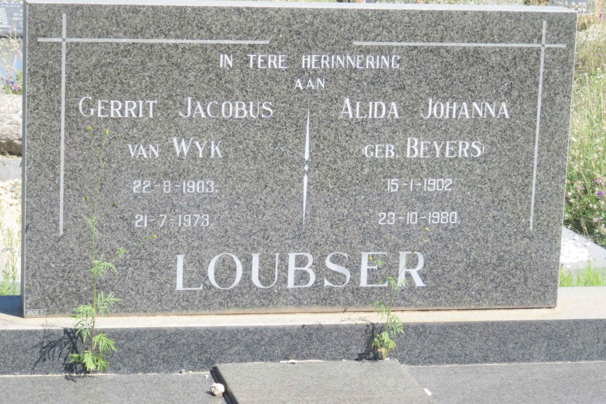 LOUBSER Gerrit Jacobus Van Wyk 1903-1973 &amp; Alida Johanna BEYERS 1902-1980