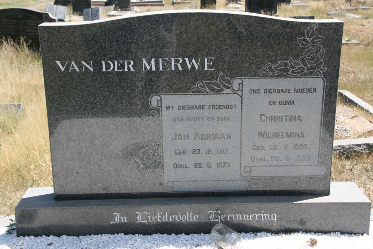 MERWE Jan Adriaan, van der 1912-1973 &amp; Christina Wilhelmina 1920-2013