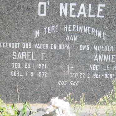 O'NEALE Sarel F. 1921-1972 &amp; Annie C. LE ROUX 1925-2003
