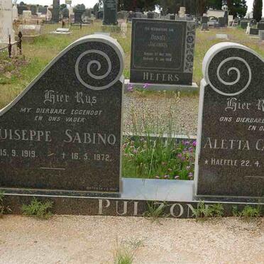 PULZONE Guiseppe Sabino 1919-1972 &amp; Aletta Catharina M. HAEFELE 1912-1985