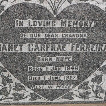 FERREIRA Janet Carfrae nee HOPE 1846-1927