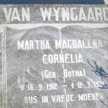 WYNGAARD Martha Magdalena Cornelia, van nee BOTHA 1912-1961