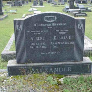 ALEXANDER Albert 1893-1963 &amp; Cecilia G. V.D.MERWE 1906-