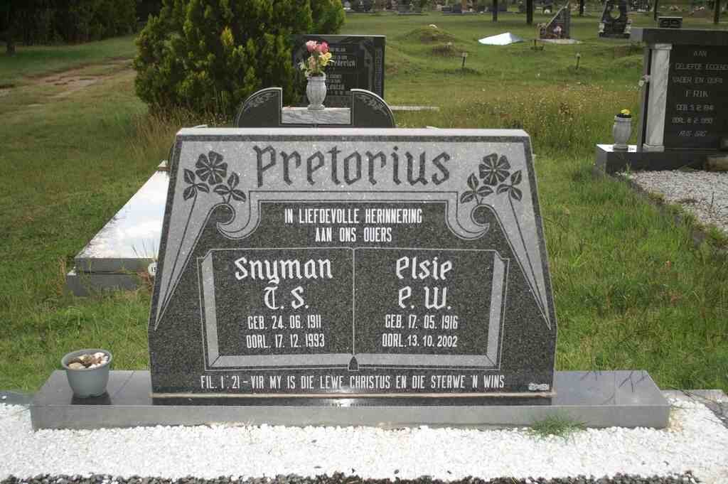 PRETORIUS Snyman I.S. 1911-1993 &amp; Elsie E.W. 1916-2002