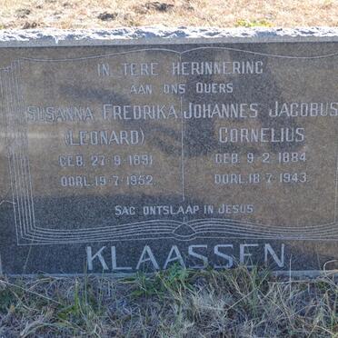 KLAASSEN Johannes Jacobus Cornelius 1884-1943 &amp; Susanna Fredrika LEONARD 1891-1952
