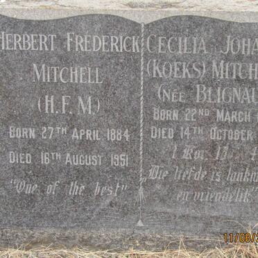 MITCHELL Herbert Frederick 1884-1951 &amp; Cecilia Johanna BLIGNAUT 1886-1976