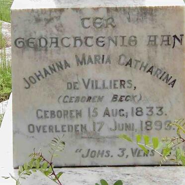 VILLIERS Johanna Maria Catharina, de née BECK 1833-1899