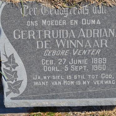 WINNAAR Gertruida Adriana, de nee VENTER 1889-1960