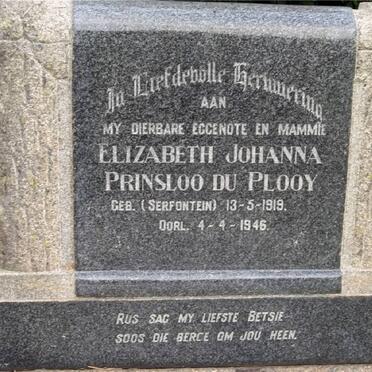 PLOOY Elizabeth Johanna Prinsloo, du nee SERFONTEIN 1919-1946