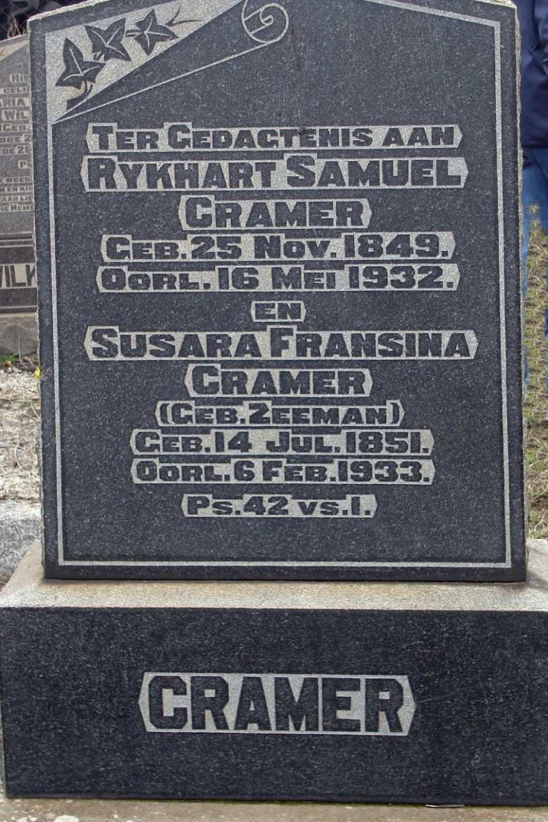 CRAMER Rykhart Samuel 1849-1932 &amp; Susara Fransina ZEEMAN 1851-1933