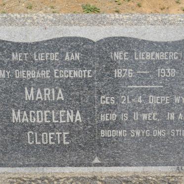 CLOETE Maria Magdelena nee LIEBENBERG 1876-1938