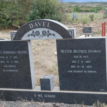 DAVEL Johannes Gerhardus Beyers 1910-1986 &amp; Hester Beatrice Hauman DE WET 1907-1970