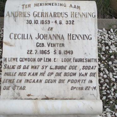 HENNING Andries Gerhardus 1859-1932 &amp; Cecilia Johanna VENTER  1865-1949