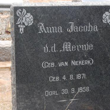 MERWE Anna Jacoba, van der nee VAN NIEKERK 1871-1958
