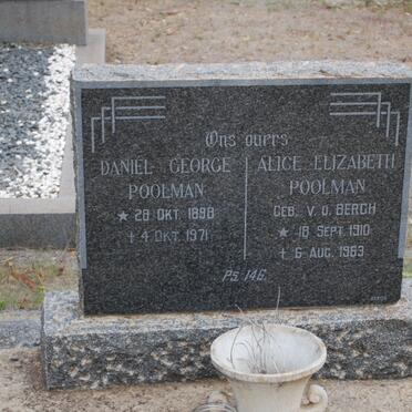 POOLMAN Daniel George 1898-1871 &amp; Alice Elizabeth v.d. BERGH 1910-1969