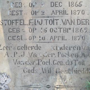 POEL Albertus P.J., van der 1865-1870 :: VAN DER POEL Du Toit 1868-1869 :: VAN DER POEL Christoffel F. Du Toit 1869-1870