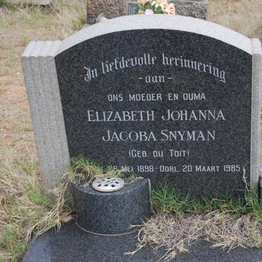 SNYMAN Elizabeth Johanna Jacoba nee DU TOIT 1898-1985
