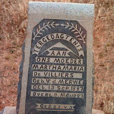VILLIERS Martha Maria, de nee V.D. MERWE 1887-1927