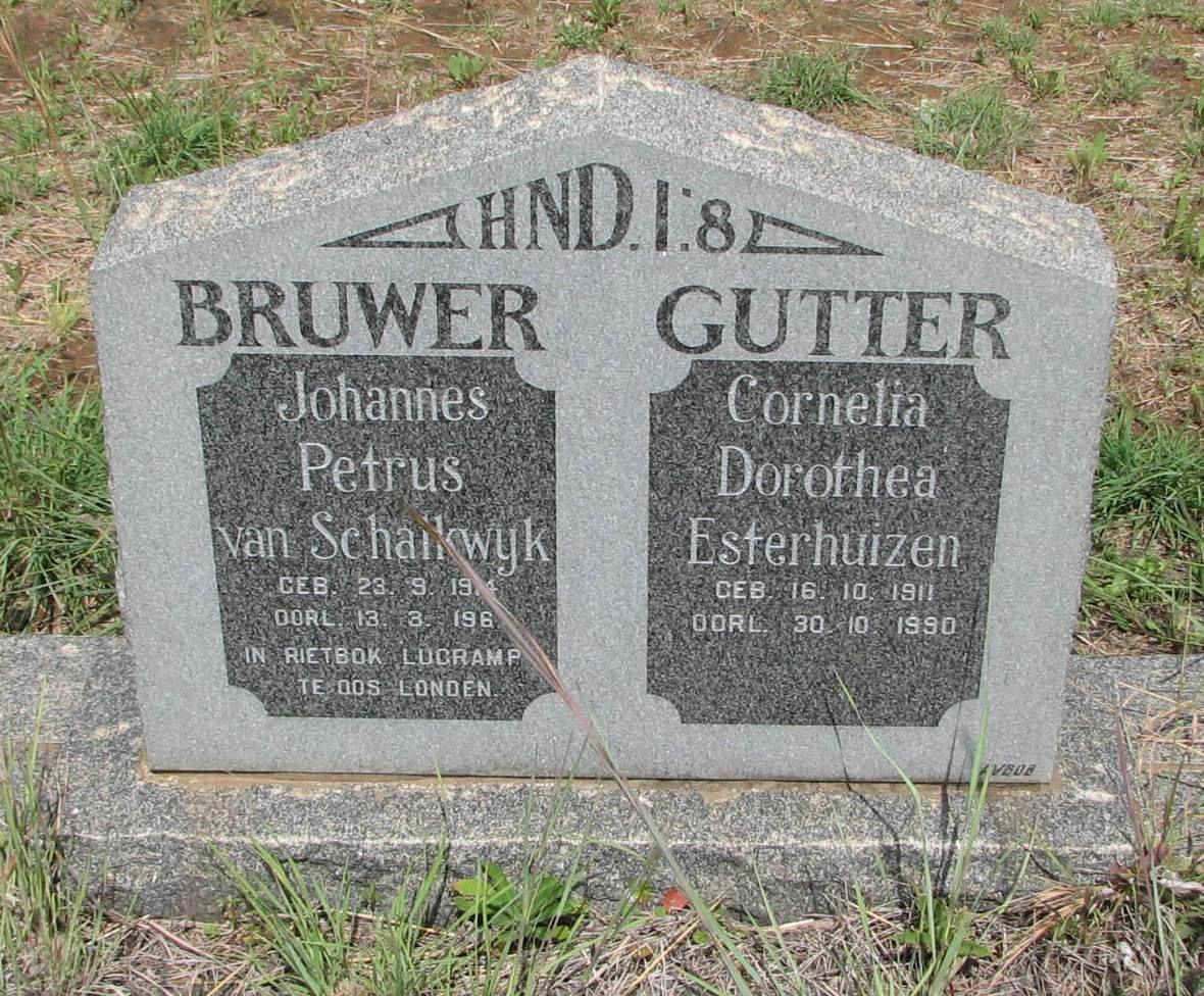 GUTTER Cornelia Dorothea nee ESTERHUIZEN 1911-1990 :: BRUWER Johannes Petrus van Schalkwyk 1914-196?