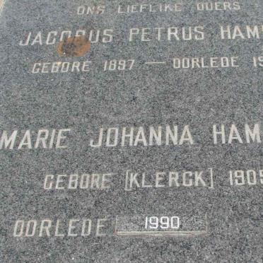 HAMMAN Jacobus Petrus 1897-1962 &amp; Marie Johanna KLERCK 1905-1990