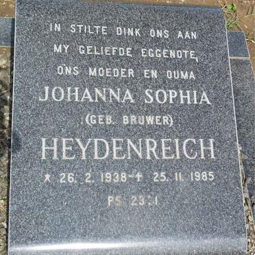 HEYDENREICH Johanna Sophia nee BRUWER 1938-1985