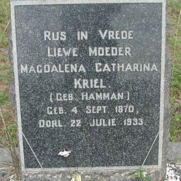 KRIEL Magdalena Catharina nee HAMMAN 1870-1933