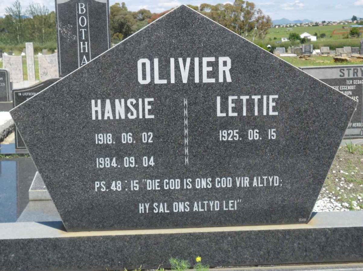 OLIVIER Hansie 1918-1984 &amp; Lettie 1925-