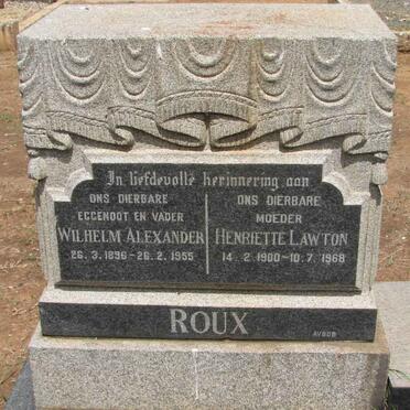 ROUX Wilhelm Alexander 1896-1955 &amp; Henriette Lawton 1900-1968