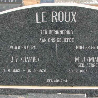 ROUX J.P., le 1883-1975 &amp; M.J. FERREIRA 1887-1966