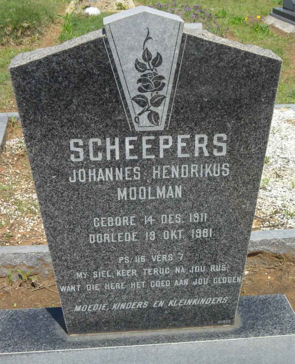 SCHEEPERS Johannes Hendrikus Moolman 1911-1981