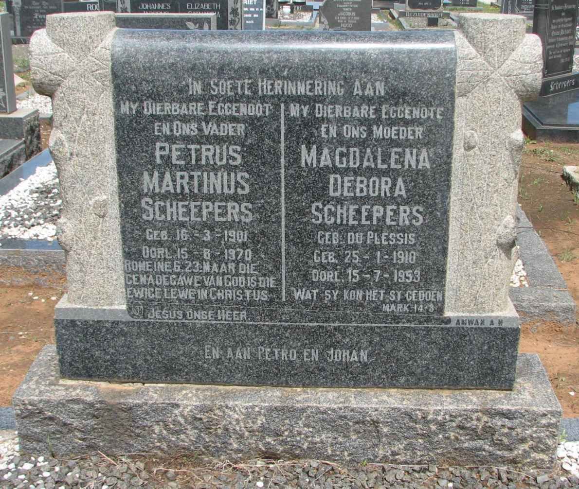 SCHEEPERS Petrus Martinus 1901-1970 &amp; Magdalena Debora DU PLESSIS 1910-1953