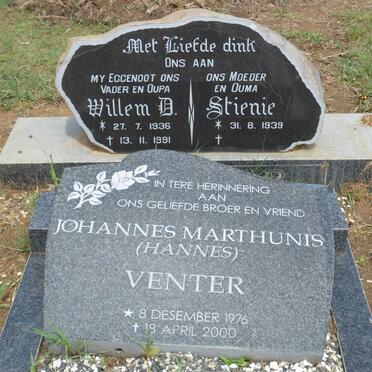 VENTER Willem D. 1936-1991 &amp; Stienie 1939- :: VENTER Johannes Marthunis 1976-2000