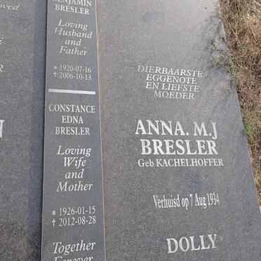 BRESLER Pieter Benjamin 1882-1955 & Anna M.J. KACHELHOFFER -1934 :: BRESLER Pieter Benjamin 1920-2006 & Constance Edna 1926-2012 :: BRESLER Pieter Benjamin 1953-2017