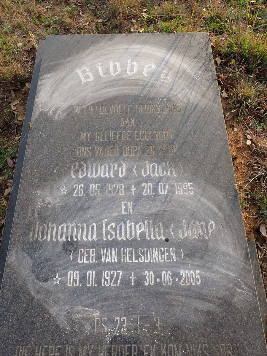 BIBBEY Edward 1928-1995 & Johanna Isabella VAN HELSDINGEN 1927-2005