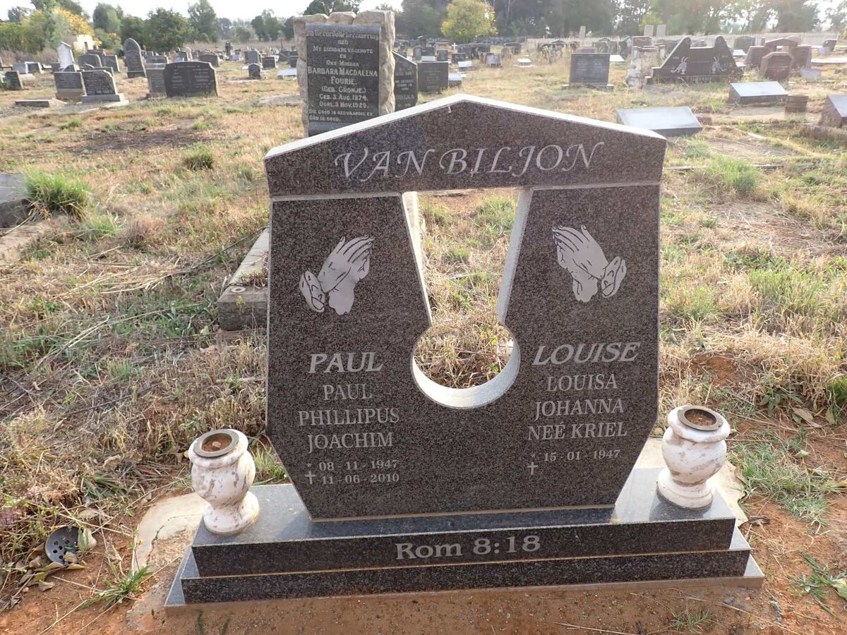 BILJON Paul Phillipus Joachim, van 1947-2010 & Louisa Johanna KRIEL 1947-
