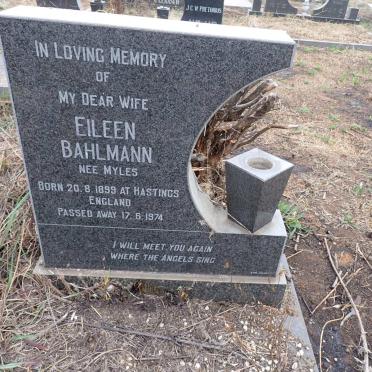 BAHLMANN Eileen nee MYLES 1899-1974
