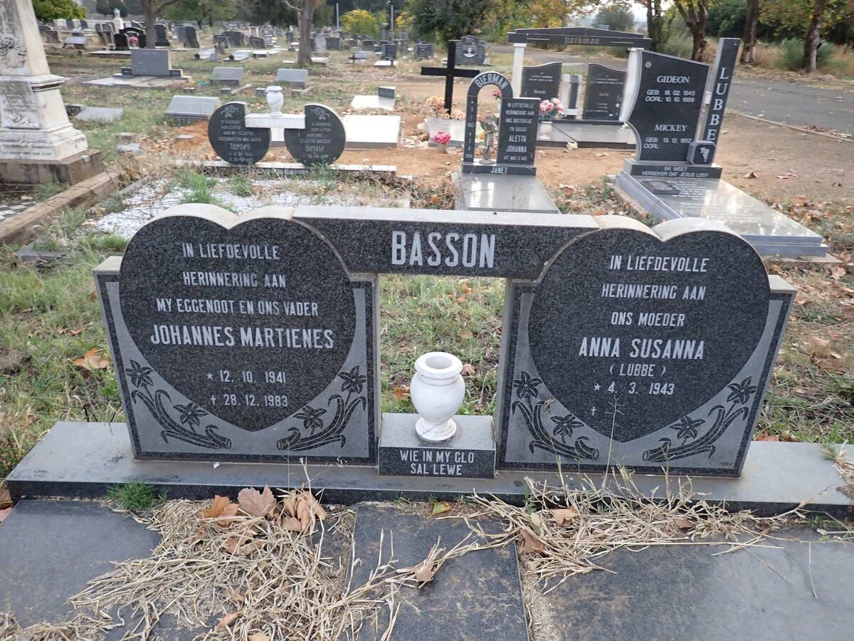 BASSON Johannes Martienes 1941-1983 & Anna Susanna LUBBE 1943-